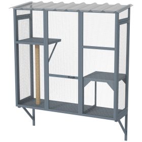 Catio Outdoor, Window Catio For 2-3 Large Indoor Cats W 2 Jumping Platforms, Scratching Post, For Playing, Napping (Color: Grey)