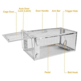 2 Pack Rat Trap Cage Humane Live Rodent Trap Cage Galvanized Iron Mice Mouse Control Bait Catch With Detachable U Shaped Rod (Color: Silver)