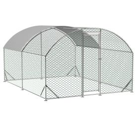 Large Chicken Coop Metal Chicken Run With Waterproof And Anti-UV Cover, Dome Shaped Walk-in Fence Cage Hen House For Outdoor And Yard Farm Use,9. (Color: Silver)
