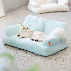 MEWOOFUN Plush Cat Bed For Indoor Cats - Washable 26x19x13 Inch Pet Couch With Non-Slip Bottom, Fluffy Small Dog Bed For Puppies & Kittens, Blue (Option: QCP26)